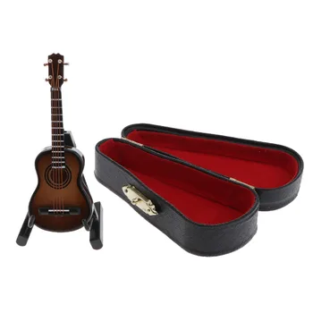 1/12 Masto Miniatiūriniai Muzikos Instrumentas, Medinės Gitaros Modelis su Stovu už Doll House Muzikos Kambarys ar Pasakų Sodo Puošmena