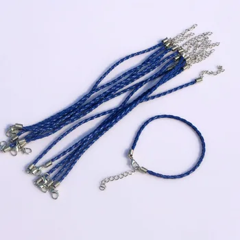 100vnt Mėlyna pintas odinis laido apyrankės, sąsagos omarų Užsegimas Virvės 18cm ,nemokamas pristatymas, FB-915
