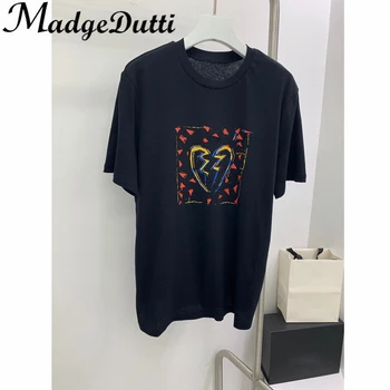 12.8 MadgeDutti Laiškas Meilės Geometrinis Modelis Spausdinimo Mados Atsitiktinis Trumpas Marškinėliai Moterims