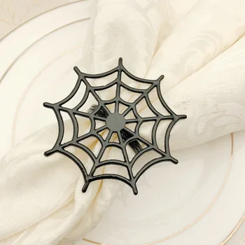 12pcs/daug Servetėlių žiedas matinis juodas voras interneto vystymo sagtis servetėlių žiedas tinka Helovinas šalis darbastalio apdaila
