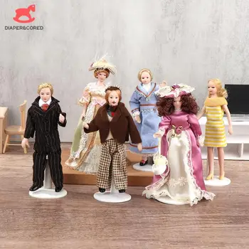 1set 1:12 Lėlių Miniatiūrinės Viktorijos Porceliano Lėlės Žmonės Modelis Gražus Jaunimo Berniukas Mergaitė Su Laikikliu Doll House Dekoro Žaislas