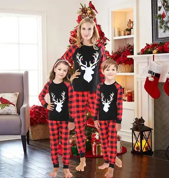 2 Vnt Kalėdų Pižama Tėvų-vaikų Suknelė Rinkiniai Apvalios Kaklo, ilgomis Rankovėmis Briedžių Spausdinti Puloveris Prarasti Pledas Kelnės Kasdienio Gyvenimo 2021