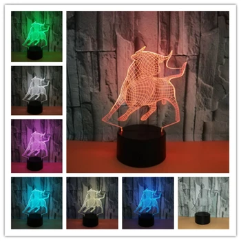 2018 Naujovė Bull 3D Naktį Šviesos Animacinių filmų Galvijų Galvos LED USB Lempa 7 Spalvų Permainingi Namų Decration Žibintai Dovana Vaikams