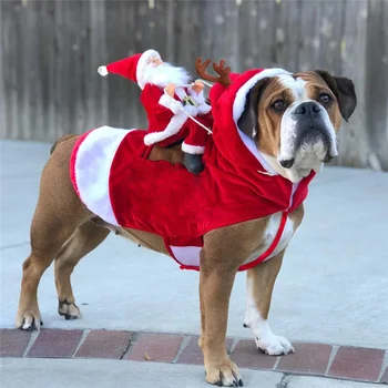 2022 NAUJAS Šuo Santa Claus Žirgais Kalėdų Kostiumas Žiemos Hoodie Kailio Drabužius, Šunų Pet Xmas Party Dress Up Drabužių Cosplay