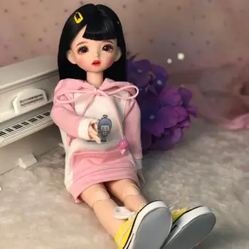 30 Cm 1/6 BJD Doll Drabužių Nustatyti Kilnojamojo Bendras Makiažas Cute Girl 3D Akis Lėlės su Mados 
