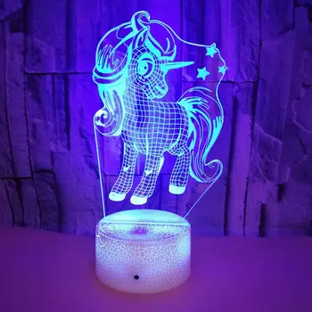 3D LED Nakties Šviesos Vienaragis Jutiklinis Nuotolinio Valdymo pultas 7 Spalvų USB Lentelės, Stalo Lempos Namų Puošybai Mielos Dovanos Vaikams
