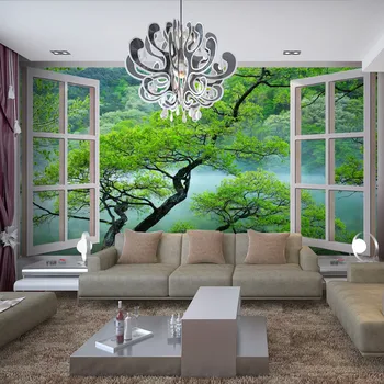3d netikras langas kraštovaizdžio medis tapetai, gyvenamasis kambarys sofos fono sienos miegamasis salonas viešbučio kambarį pratęsimo freskos