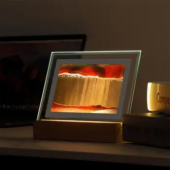 3D Stiklo Sandscape smėlio laikrodis Led Nakties Šviesos Dreni Tapybos Judančios Smėlio paveiksl Office 