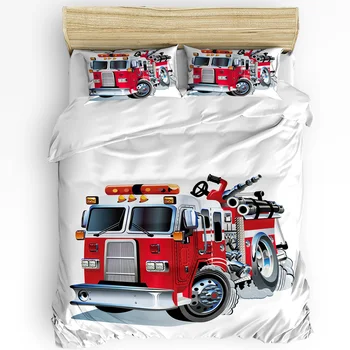 3pcs Patalynės Komplektas Animacinių filmų Red Fire Truck Balta Namų Tekstilės Antklode Padengti Pagalvės užvalkalą Berniukas Vaikas Paauglių mergaičių Patalynės Apima Rinkinys