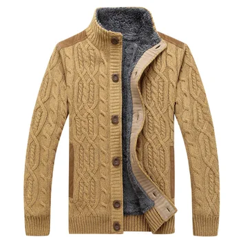 aukštos kokybės džemperis vyrams, žiemą šiltas storas aksomo Sweatercoat vieną krūtinėmis atsitiktinis vyrų megztinis trikotažas Megztinis vyrams