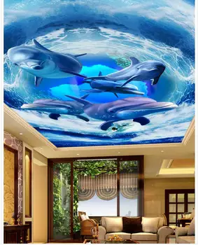 Bangų, Delfinų, lubų Kraštovaizdžio tapetai freskomis lubos 3d sienų tapybos Namų Puošybai