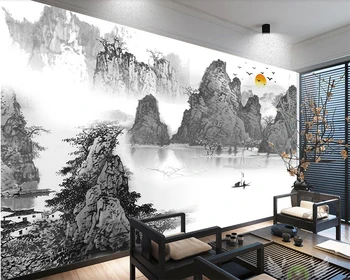 Beibehang Užsakymą tapetai juoda ir balta naujas Kinijos kraštovaizdžio meilės kraštovaizdžio rašalo nuotaika, TV foną, sienų freskomis 3d tapetai