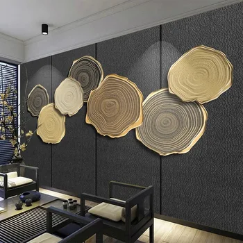 Custom 3D Tapetai, Freskos Kinų Stiliaus Metines Žiedas Reljefinis Aukso Linija Freska Kambarį Sofa-lova, TV Foną, 3D Sienų Tapyba