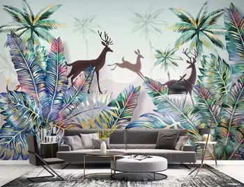 Custom 3D tapetai, freskos Šiaurės tropinių augalų miškų kraštovaizdžio kokoso medžio briedis šviesa prabanga, sienų apdaila dažymas