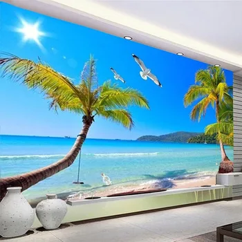 Custom Foto Tapetai Šiuolaikinės Sea View Kokoso Medžio 3D Stereo Kraštovaizdžio Kambarį Sofa-lova, TV Foną, Sienos Freskos 3D Namų Dekoro