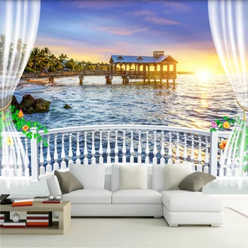 Custom Foto tapetų 3D Balkonas su Nuostabiu vaizdu į Jūrą Saulėtekio Freskos Gyvenimo Kambario, Miegamasis Kavinė Restoranas Fone Sienos, Namų Dekoro