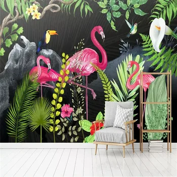 Custom Freskos Wallhand Dažytos Atogrąžų Flamingo Gyvenamasis Kambarys Sofos Fono Sienos
