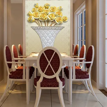 Didelis stereoskopinis 3D HD tapetai, freskos atleidimo minimalistinis gyvenamojo kambario įėjimas Golden Rose nestandartinių dydžių