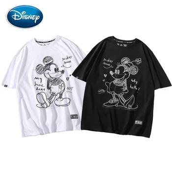 Disney Marškinėliai Mados Minnie, Mickey Mouse Laišką Eskizas Animacinių Filmų Spausdinti Mielas Vienos Lyties Poroms, Moterims Trumpomis Rankovėmis Tee Viršūnes 10 Spalvų