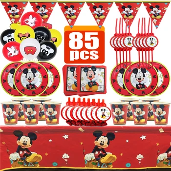 Disney Raudona Mickey Mouse Šalies Stalo Berniukas Vaikams Gimtadienio Vienkartiniai Dekoro Plokščių Puodeliai, Servetėlės Balionas Baby Shower Prekes
