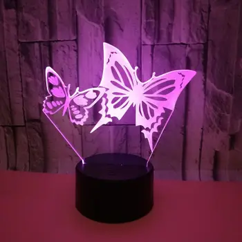 Drugelis 3D Naktį Žibintai, Miegamojo Puošmena 7 Spalvų Kaita, USB Stalo Lempa Jutiklinis Nuotolinio Valdymo pulto Led naktinė lempa Vaikų Dovanų