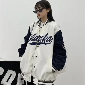 Gotikos Stilių, Raidę Spausdinti užtrauktukas Beisbolo vienodas tendencija Harajuku punk per dydžio moterų drabužių Palaidinukė 2021 M. Rudenį
