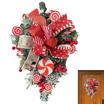 Kalėdų Vainikas 11.81 cm Dirbtinės Kalėdų Vainikas su Raudonomis Bowknot Lollipop Saldainiai Cukranendrių Matinio Šakos Žiemos Kalėdų