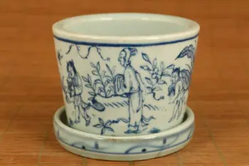 Kinijos senas mėlynos ir baltos spalvos porceliano rankų tapybos vazonas geros būklės