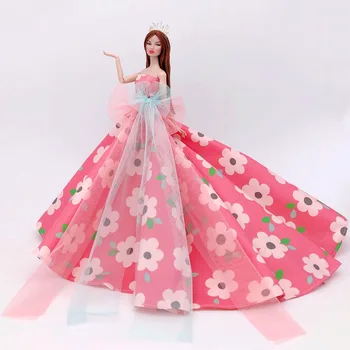 Klasikinės Rožinės spalvos Gėlių Princesė Vestuvių Suknelės Barbie Lėlės drabužiai Drabužiai Off Peties Vakare Gown 1/6 BJD Priedai Žaislas