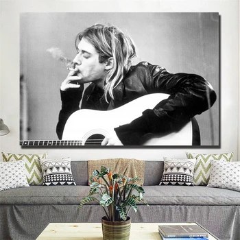 Kurt Cobain Rūkymas Drobės Plakatai Juoda ir Balta Spaudinių Sienos Meno Tapybos, Dekoratyvinių Paveikslų Šiuolaikinių Namų Puošybai