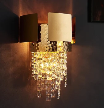 LED prabangūs krištolo sienos lempos kambarį dekoruoti aukso nerūdijančio plieno sienos lempos miegamojo lovos sienos lempos villa lempos