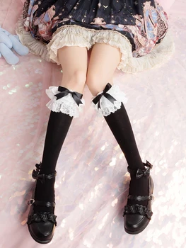 Lolita nėrinių multi-layer lankas medvilnės kojinės