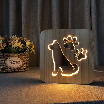 Mediniai Kūrybos Naktį Šviesos Šuns Leteną Katė Gyvūnų 3D LED Šviesos Naujovė Dekoratyvinis Stalo Lempa USB Atostogų Vaikams Kalėdų Dovana