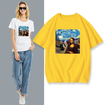 Mona Lisa T marškinėliai Mergina Selfie Estetinės Grafinis Moterų Roko Marškinėlius Goth Derliaus Viršūnes Punk Gatvės Ropper Pop Trumpas Rankovės