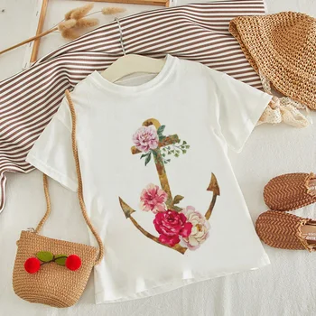 Naujas Atvykimo Vasaros Suknelė Mados Gėlių Mergaičių T Shirts Harajuku Projekto Viršuje Baby Boy Marškinėliai Įgulos Kaklo Balta Paprasta Vaikai Marškinėliai