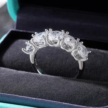 Naujos Mados Sidabro Padengtą 5 Round Crystal Sužadėtuvių Žiedai Moterims, Šviesti CZ Akmens Apdaila bižuterijos Vestuves Dovanų Žiedą