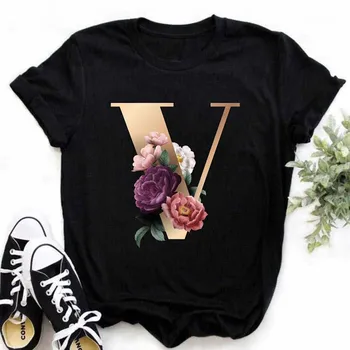 Pasirinktinis Pavadinimas Laišką Derinys Moterų Tshirts Aukštos Kokybės Spausdinimo T-shirt Gėlių Raidė A B C D E F G trumpomis Rankovėmis Drabužius