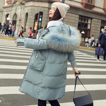 prabangūs moteriški žemyn paltai su kailio gaubtas miegofce 2019 žiemos outwear atsitiktinis šiltas geriausių prekinių ženklų striukės plius dydžio mėlyna ilgai laisvas