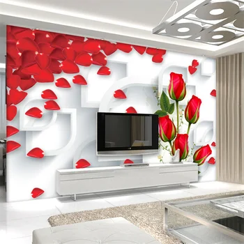 Pritaikyti 3d freskos rose gėlės žiedlapis rėmo romantiška фотообои TV fono sienos kambarį miegamasis hotel apdaila, tapetai