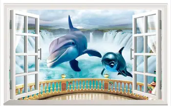 Pritaikyti 3d tapetai, 3d sienų freskomis tapetai Delfinų patenka 3D fone sienos popieriaus kambarį tapetai