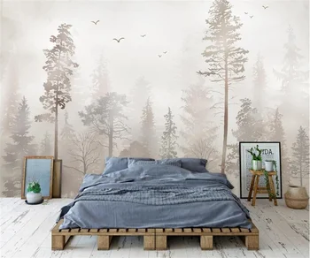 Pritaikyti bet kokio dydžio miškų foto tapetai nostalgiškas miško paukščių miegamasis hotel studijų fone, sienos 3d tapetai tėtis peint