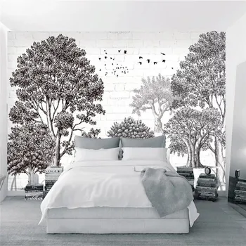 Profesinės užsakymą tapetai, freskos modernus minimalistinio eskizas turtingas medžio Šiaurės fono sienos dekoratyvinis dažymas