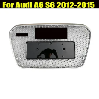 RS6 Stiliaus radiatoriaus Grotelės Audi A6 C7 S6 2012 12 2013 13 2014 14 Silver Chrome Frame Grotelės Kameros Savininkas