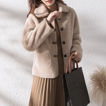 Rudenį, Žiemą 100% Realių Avių Kirpimo Švarkai Moterų 2023 Elegantiškas Vilnos Paltą Moteris Korėjos Mados Manteau Femme Gxy1192