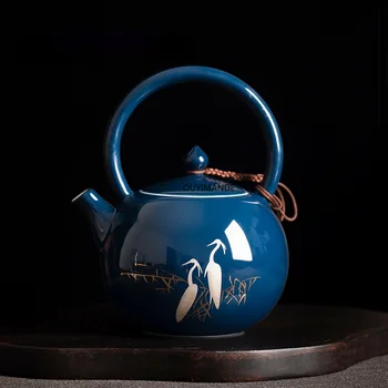 Tradicinės Kinų Stiliaus 230ml Rankų darbo Garnys Mėlyna Keramikos Arbatinukas Kinijos Porceliano Arbatos Rinkinys, Arbata Virdulys