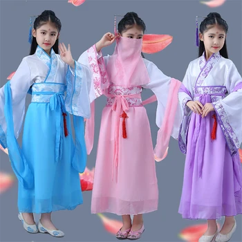 Vaikams Tradicinės Kinų Kostiumu Mergina Hanfu Suknelė Liaudies Senovės Tang Dinastijos Vaikams Šokių Komplektus Festivalis Naujųjų Metų Drabužių