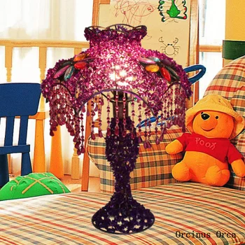 Viduržemio jūros idiliškas violetinė granulių stalo lempa Mergaitė Princesė Miegamasis kambarys lempos egzotinių spalvų, rankomis austi stalo lempa