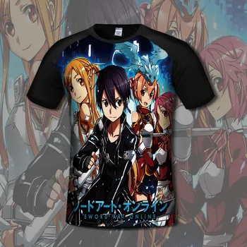 Viršūnės Anime Kardas Meno Internete Cosplay Tees Vasaros Atsitiktinis Mados Full VYRŲ ir MOTERŲ Studentai trumparankoviai O-Kaklo marškinėliai