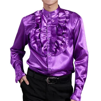 Vyrai Violetinė Retro Stiliaus Susiėmę Satino Marškinėliai Vampyras Renesanso Steampunk Gotikinės Viduramžių Marškinėliai Šalis, Helovyno Cosplay Kostiumas