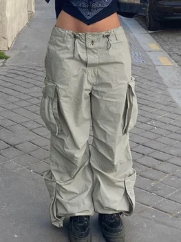 WeiYao Kišenėje Moterų Kelnes Capris Žemas Augimas Grunge 2000-ųjų Atsitiktinis y2k Estetinės Krovinių Kelnės Streetwear Harajuku Tiesiai Sweatpants